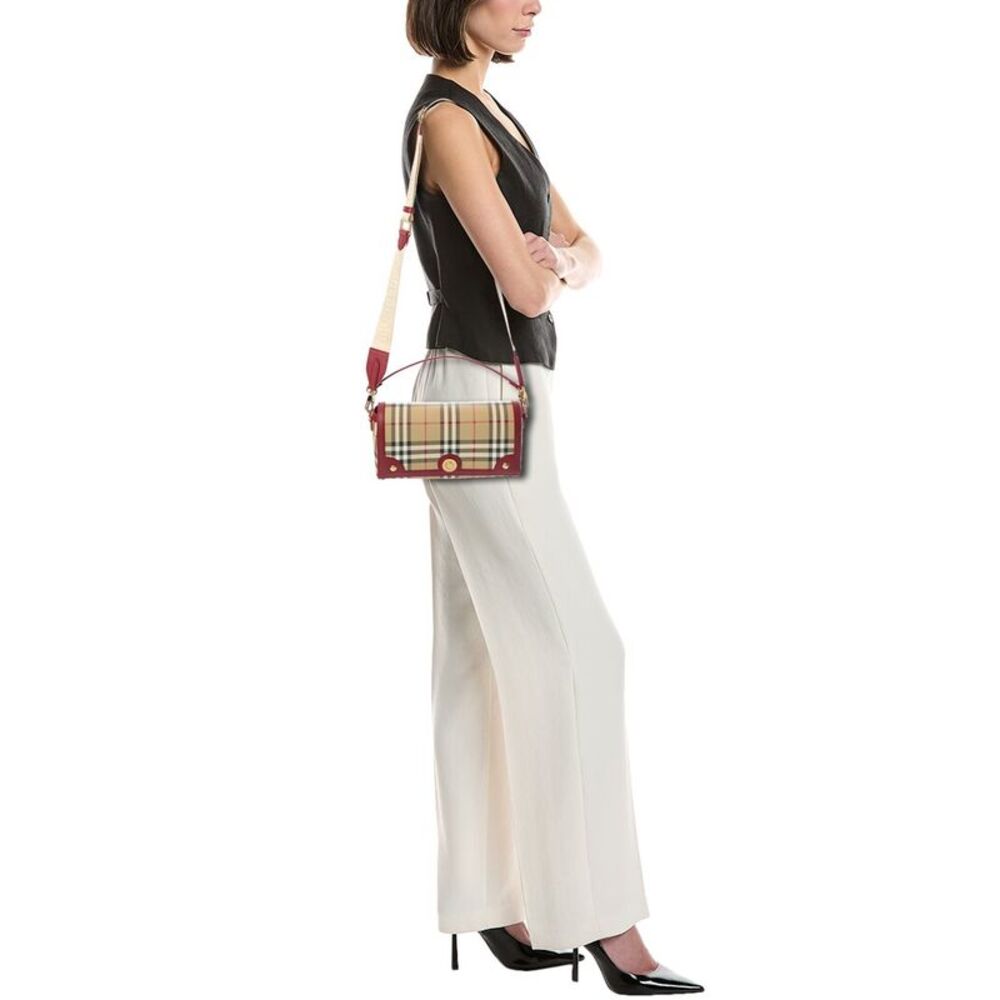 Burberry Note Small Check E-Canvas & Leather Shoulder Bag, Brown - Picture 4 of 4